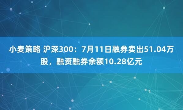 小麦策略 沪深300：7月11日融券卖出51.04万股，融资融券余额10.28亿元